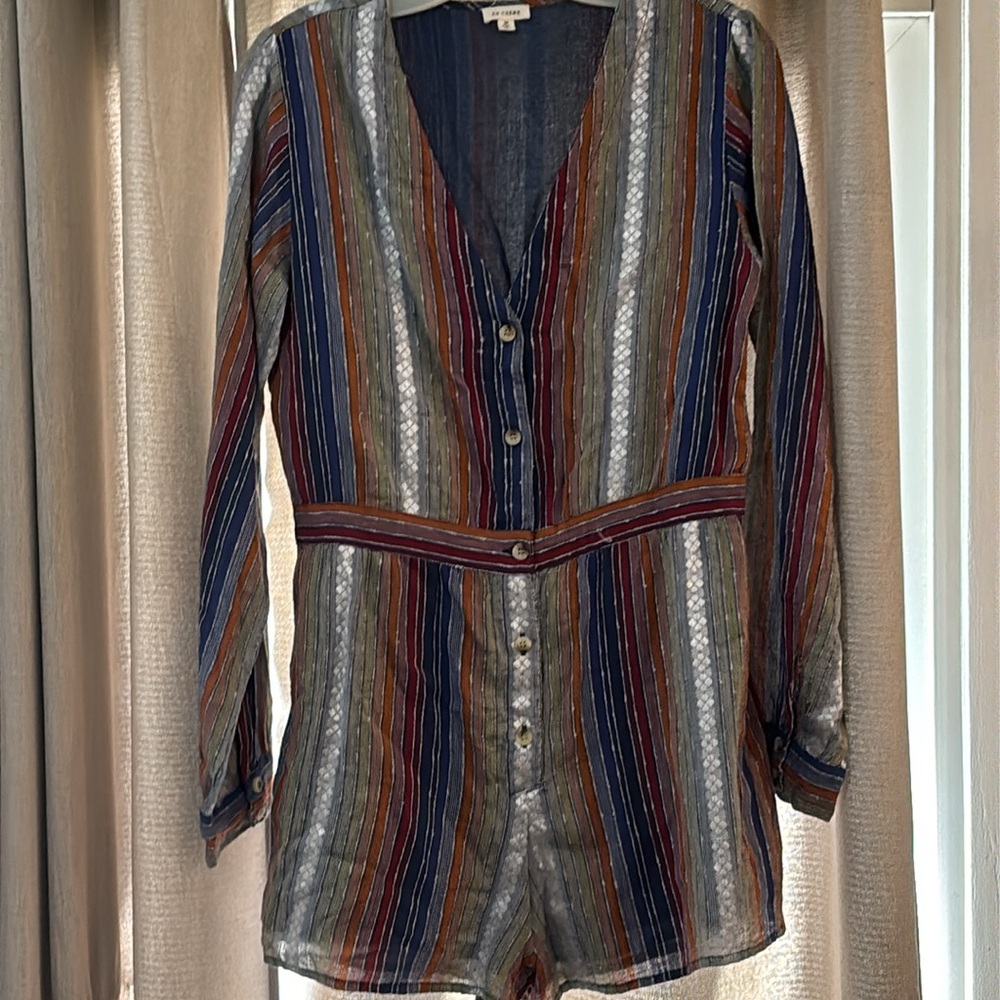 Striped Multicolor Button-Up Romper M - Picture 4 of 12